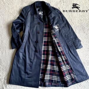 バーバリーズ BURBERRYSステンカラーコート 比翼仕立 ダーク ネイビー ノバチェック ウール ライナー付 バーバリー コート