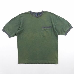 90's GAP ギャップ 鹿の子 ポケットTシャツ グリーン size M #13662 オールドギャップ アメカジ リンガー トップス