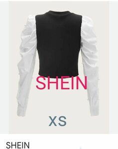 SHEIN ボリュームパフスリーブ　ニット　エレガント　パールビーズ袖　　　長袖トップ 