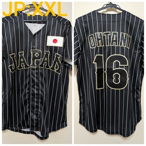 ★JP/XXL★野球 日本代表 黒ユニフォーム サムライジャパン #16 大谷翔平 SAMURAI JAPAN WBC ベースボールシャツ ブラック BBQ 花見 桜