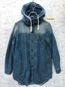 and it レディース デニム フーディー ロングシャツパーカー ジャケット M 青 コットン