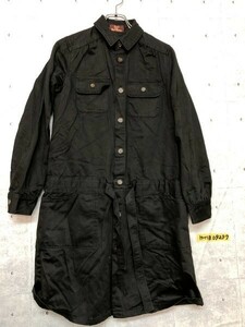 PRET PUL MERMAID レディース ベルト付き 前ボタン ロング シャツ調 ジャケット 黒 綿