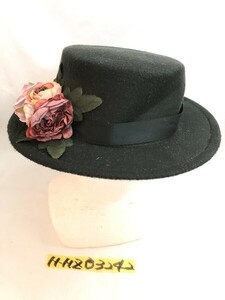 レディース 花飾り フリース ハット 帽子 57 黒 コットンポリエステル