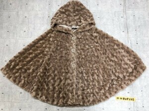 美品！AGO レディース フード付き ファー 2WAY ポンチョ ジャケット 裏地 大きいサイズ 3L ベージュ ポリエステル