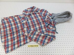 ROXY Roxy lady's check pattern cotton hood removal possible flannel shirt S blue red white 