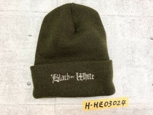 BLACKandWHITE キッズ ロゴ刺繍 ニット帽 カーキ