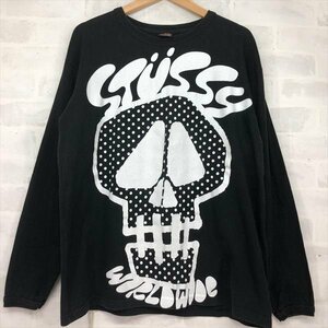 STUSSY ステューシー 90s 00s WORLD WIDE スカルプリント 長袖Tシャツ ロンT SIZE: L ヴィンテージ ブラック MU632024030702