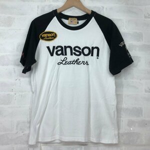 Vanson バンソン 刺繍ロゴ バックプリント ラグラン 半袖 Tシャツ トップス SIZE:M ホワイト/ブラック MH632024032604