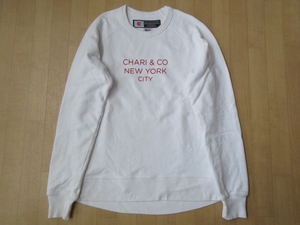 USA made CHARI&CO Gotham Logo crew neck sweat XS white tea Lien doko-GOTHAM LOGO sweatshirt NYC bicycle cycling piste 