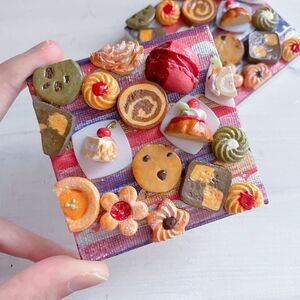 レトロ　クッキー　お菓子　立体　インテリア雑貨　フェイクフード　正方形　キャンバスアート　
