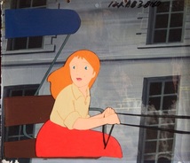 なつかしの世界名作アニメ　「ペリーヌ物語」　馬車に乗り叫んでいるペリーヌ・57◇手描き背景つき重ねセル画です_画像1