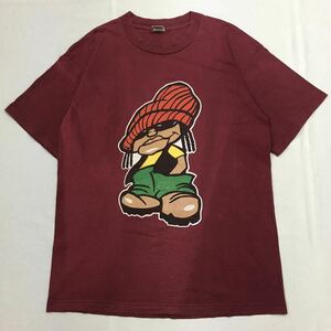 [ 当時物 ] VISION STREET WEAR tシャツ XL USA製 90s VISION SNOWBOARDS 半袖 えんじ キャラクター ラスタカラー アメリカ 古着 大きい