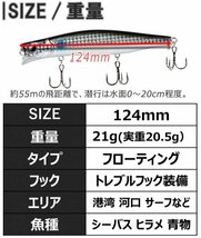 【送料185円】シーバスルアー セット ミノー ヒラメ 青物 4個 124mm 21g フローティング 移動重心 124kage-B4_画像7