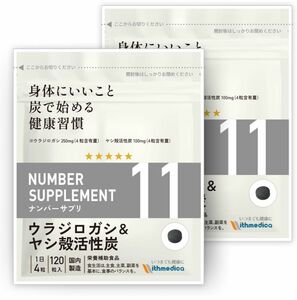 ナンバーサプリ11 ウラジロガシ&ヤシ殻活性炭（国産 サプリ/1袋120粒入 2袋 60日分）