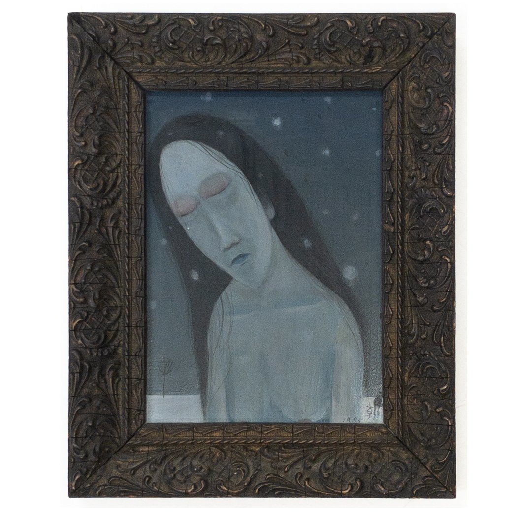 [SHIN] Shinichi Saito Tragic Love (From the Story of the Spring Woman) Oil on board 1975 Framed Autographed, painting, oil painting, portrait