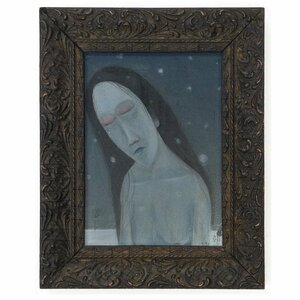 Art hand Auction [SHIN] Шиничи Сайто Трагическая любовь (Из истории весенней женщины) Масло, картон, 1975 г. В рамке с автографом, рисование, картина маслом, портрет