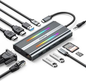 12-IN-1 USB C ドッキングステーション USB3.0 5Gbpsデータ転送 100W PD充電