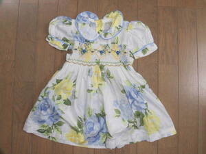 BRODE MAIN* floral print smo King embroidery One-piece dress *2 -years old, yellow color light blue 