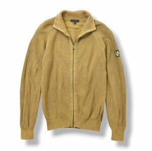 ★美品 ベルスタッフ BELSTAFF フルジップ コットン ドライバーズニット セーター S ライトブラウン ハイネック ジップアップ ジャケット★