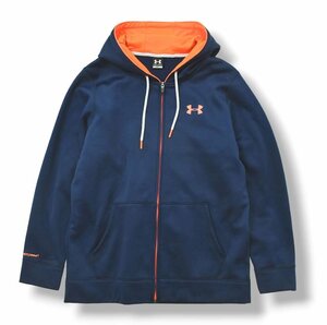 ★撥水加工 アンダーアーマー UNDER ARMOUR ジップ パーカー XXL ネイビー x オレンジ 裏起毛 トレーナー スエット スポーツ ウェア 男性★