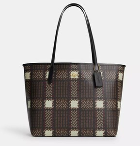 日本未発売　COACH City Tote With Brushed Plaid Print　ブラッシュドチェック柄プリント シティトート　型番：CM162 本物をお届け(*^^*)