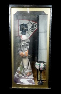 昭和ビンテージ ミニチュア模型 芸者 着物美人 後姿 電球通電確認済み ガラス製ディスプレイケース付 1960年代 KHO603