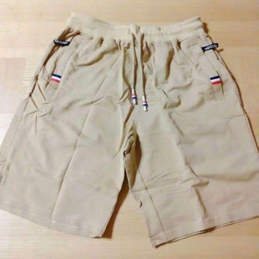 ハーフパンツ 短パン ベージュSまたはM 紐 ファスナー 5分丈 メンズサイズ