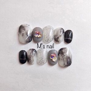 ブラック大理石オーダーチップ ネイルチップつけ爪