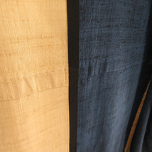 紬 着物 縞文様 単衣 広衿 紺色ｘベージュ色 正絹 カジュアル着物 仕立て上がり 身丈161cm_画像8