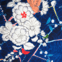 小紋 辻が花 袷 広衿 青色 正絹 カジュアル着物 仕立て上がり 身丈158cm_画像3