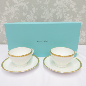 TIFFANY&Co. ティファニー 食器 Gold Band ゴールドバンド ペアカップ＆ソーサー コーヒーカップ 2客セット 美品