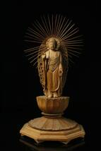 【LIG】時代仏教美術 木彫 阿弥陀如来立像 41㎝ 寺院収蔵品 ⑬ [-QW]24.1_画像2