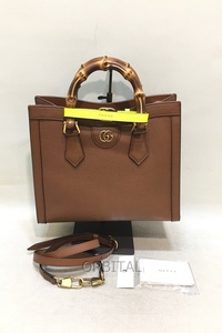 経堂) グッチ GUCCI ダイアナ スモール トートバッグ バンブー 2WAY 660195 ブラウン ショルダーバッグ