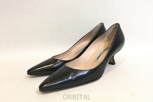 二子玉) MANOLO BLAHNIK マノロブラニク レザーローヒールパンプス レディース 靴 ブラック 35 22.5cm