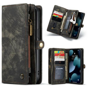 iPhone 13 レザーケース iPhone13 ケース アイフォン13 カバー 手帳型 お財布付き カード収納 ファスナー付き 財布型 ブラック