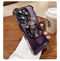 ◆iPhone 14 クリアケース アイフォン14 ケース iPhone14 カバー 透明 メッキ加工 耐衝撃 レンズ保護 スタンド付き MagSafe充電 選べる5色_画像6