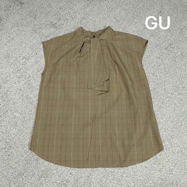 GU ジーユー　チェック　ボウタイブラウス　S