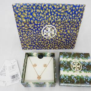 タグ付き！ TORY BURCH トリ―バーチ 145510 キラ パヴェ ネックレス ピアス セット アクセサリー ラインストーン ゴールド ロゴの画像1