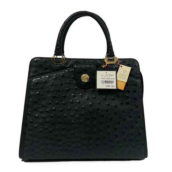 美品 定価39万 ジェニュイン オーストリッチ GENUINE OSTRICH LEATHER ハンドバッグ トートバッグ ゴールド金具 シンプル 上品 271