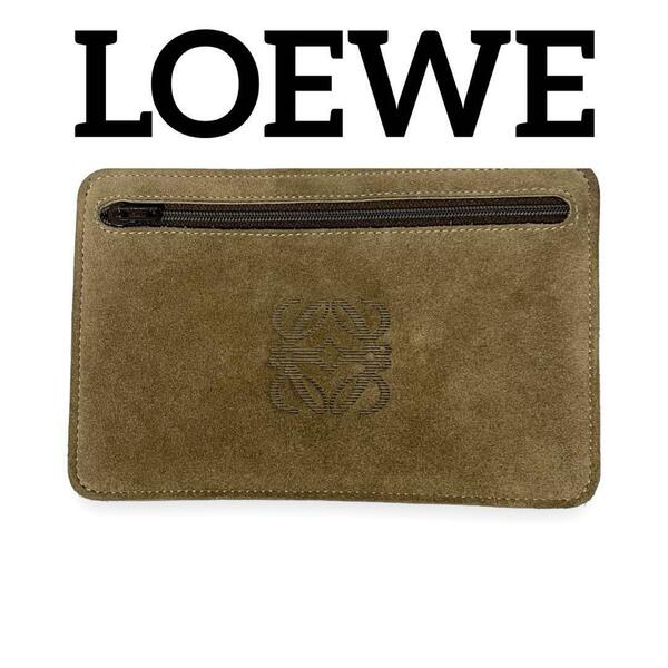 【美品】 ロエベ LOEWE ポーチ コインケース スエード アナグラム マルチケース カードケース 小物入れ ロゴ 型押し ヴィンテージ 280