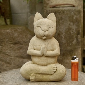 ヨガネコの石像h22cm 坐禅猫 猫石像 猫の仏像 瞑想猫 ガーデンオブジェ ガーデニング 0331の画像2