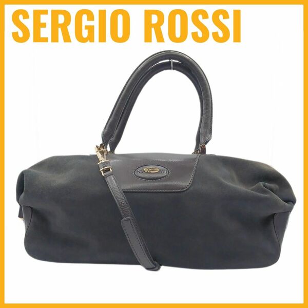 セルジオロッシ スエード 2way ハンドバッグ ショルダーバッグ 美品 ユニセックス Sergio Rossi ダークグレー