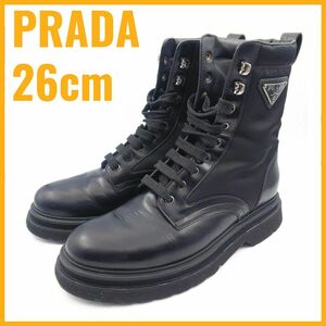 プラダ ナイロン切替コンバットブーツ 2UE011 ナイロン×レザー ブラッシュドレザー 7サイズ 26cm PRADA 三角ロゴ