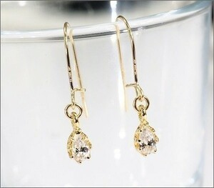 「華」ダイヤモンド フック 揺れる しずく ピアス 0.20ct YG ko101 プレゼント 最高　3311