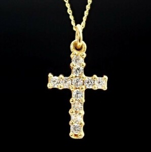 大人気 1.1ct ダイヤモンド クロス ネックレス 十字架デザイン YG 高級仕上げ 高品質 プレゼント 4411