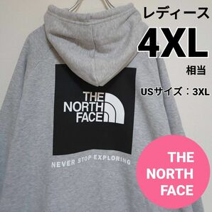 ノースフェイス　ボックスロゴ　パーカー　4XL相当　グレー　ブラック　THE NORTH FACE