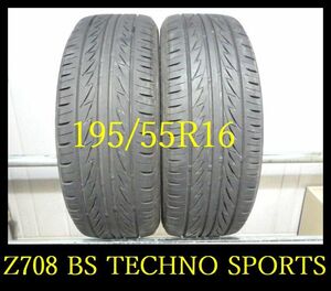 【Z708】FK0002224 送料無料・代引き可 店頭受取可 2020年製造 約7部山 ◆BS TECHNO SPORTS◆195/55R16 ◆2本