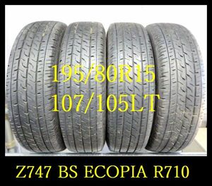 【Z747】T0002244 送料無料・代引き可 店頭受取可 2022年製造 約8部山◆BS ECOPIA R710◆195/80R15 107/105LT◆4本