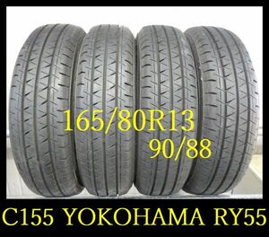 【C155】C8003084 送料無料・代引き可 店頭受取可 2023年製造 約9部山 ◆YOKOHAMA BluEarth -Van RY55◆165/80R13 90/88LT◆4本