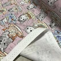 日本製　3m　FUWARIシリーズ　猫柄　⑥　ピンク　オックス　生地　ハギレ_画像4